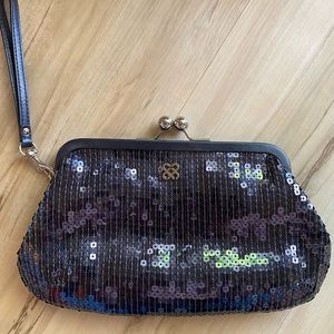 Authentic! Grey/graphite Sequin Coach clutch.  Like new!!